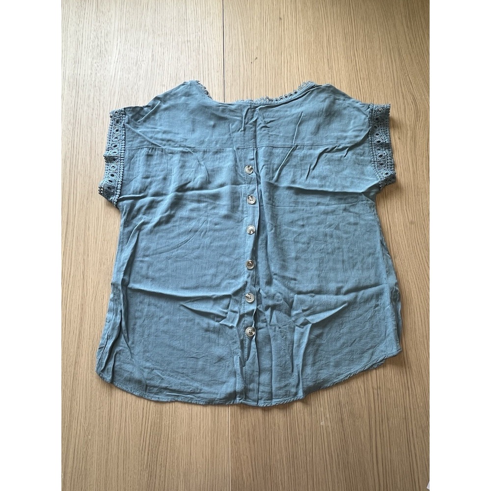 Perch by Blu Pepper 1X Teal Lace Trim Blouse Rayon Boho Button Back Plus Size - Picture 4 of 5